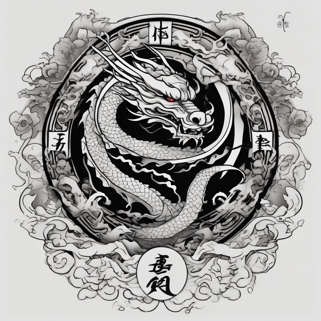 Dark cancer zodiac sign tattoo with dragon on background glitter tattoo, AI-generated Japanese tattoo design